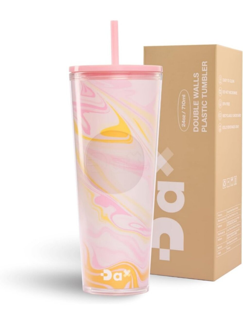 24oz Double Wall Tumbler with Lid & Straw - Leak Resistant Travel Cup for Iced